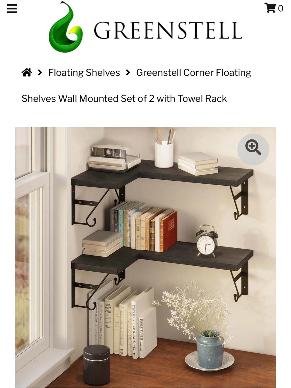 Wood and metal set of 2 corner floating shelves